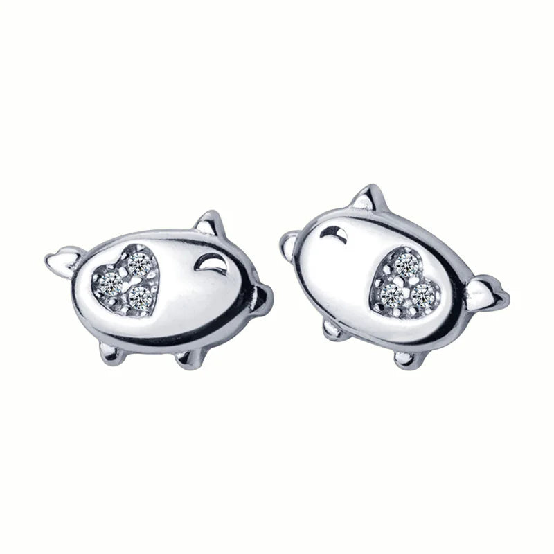 Trustdavis 925 Silver Pig CZ Stud Earrings