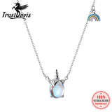 Trustdavis 925 Sterling Silver Rainbow Unicorn Pendant Necklace For Girls
