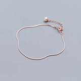 Trustdavis 925 Silver Synthesis Pearl Snake Chain Bracelet 16.5cm
