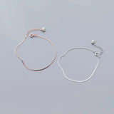 Trustdavis 925 Silver Synthesis Pearl Snake Chain Bracelet 16.5cm