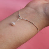 Trustdavis 925 Silver Synthesis Pearl Snake Chain Bracelet 16.5cm