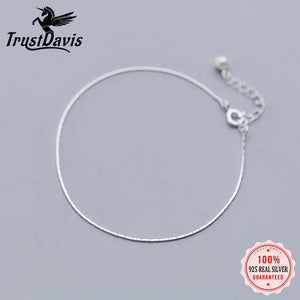 Trustdavis 925 Silver Synthesis Pearl Snake Chain Bracelet 16.5cm