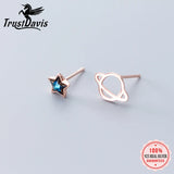 Trustdavis 925 Silver Asymmetric Planet Star Stud Earrings