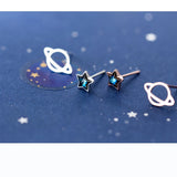 Trustdavis 925 Silver Asymmetric Planet Star Stud Earrings