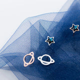 Trustdavis 925 Silver Asymmetric Planet Star Stud Earrings