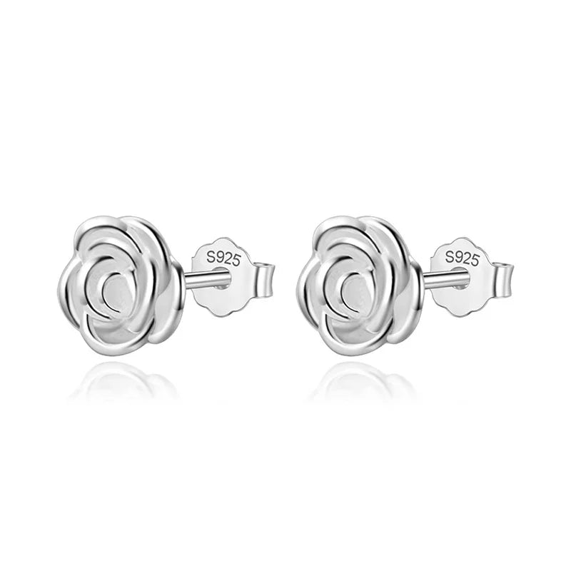 Trustdavis 925 Silver Small Rose Flower Stud Earrings DA127