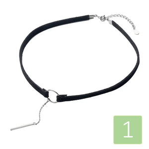 Trustdavis 925 Silver Tassel Leather Choker Necklace