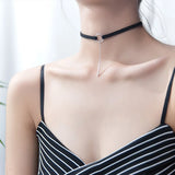 Trustdavis 925 Silver Tassel Leather Choker Necklace