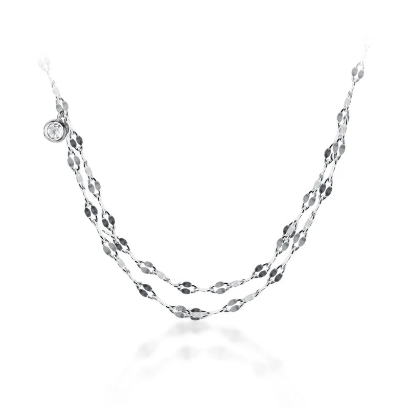 Trustdavis 925 Silver Double Chain CZ Necklace Wedding Jewelry