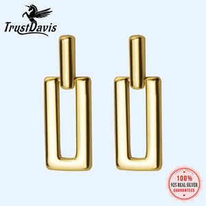 Trustdavis 925 Sterling Sweet Hollow Rectangle Stud Earrings