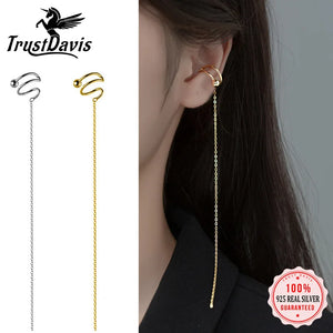 Trustdavis 925 Silver Ear Line Cuff Earrings Birthday Present