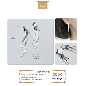 Trustdavis 925 Silver Earring Sweet 6.2cm Drop Tassel Star Jewelry Girls Gift