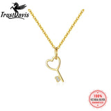 Trustdavis 925 Sterling Silver 14K Plated Heart Zircon Key Pendant Necklace