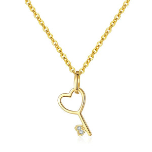Trustdavis 925 Sterling Silver 14K Plated Heart Zircon Key Pendant Necklace