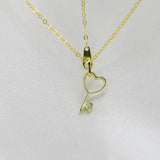 Trustdavis 925 Sterling Silver 14K Plated Heart Zircon Key Pendant Necklace