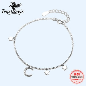 Trustdavis 925 Sterling Silver Bracelet Moon&Stars Real Silver Jewelry