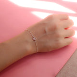 Trustdavis 925 Silver Pink CZ Flower Bracelet Wedding Gift