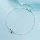 Trustdavis 925 Silver Pink CZ Flower Bracelet Wedding Gift