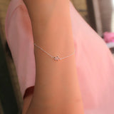 Trustdavis 925 Silver Pink CZ Flower Bracelet Wedding Gift