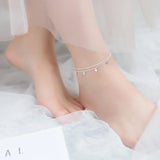 Trustdavis 925 Silver Double Layer Round Wafer Chain Anklets For Women