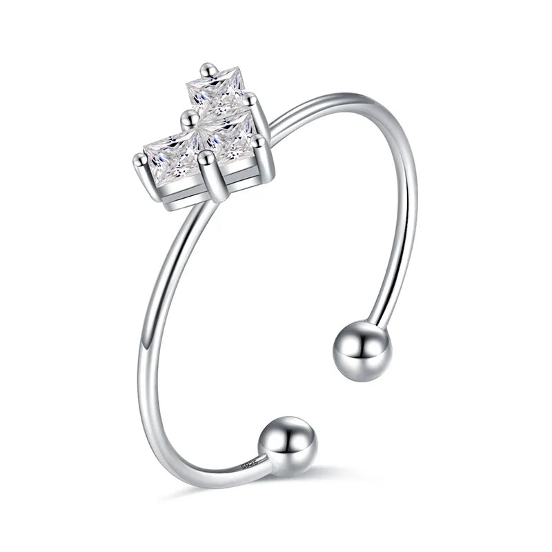 Trustdavis 925 Silver CZ High Heart Opening Ring for Women Girl Wife Birthday