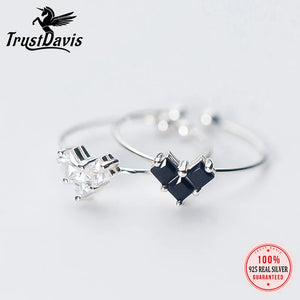 Trustdavis 925 Silver CZ High Heart Opening Ring for Women Girl Wife Birthday