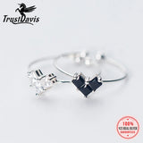 Trustdavis 925 Silver CZ High Heart Opening Ring for Women Girl Wife Birthday