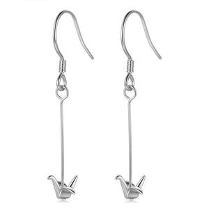Trustdavis 925 Silver Paper Crane Long Dangle Earrings