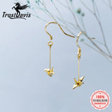 Trustdavis 925 Silver Paper Crane Long Dangle Earrings