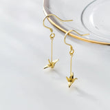 Trustdavis 925 Silver Paper Crane Long Dangle Earrings