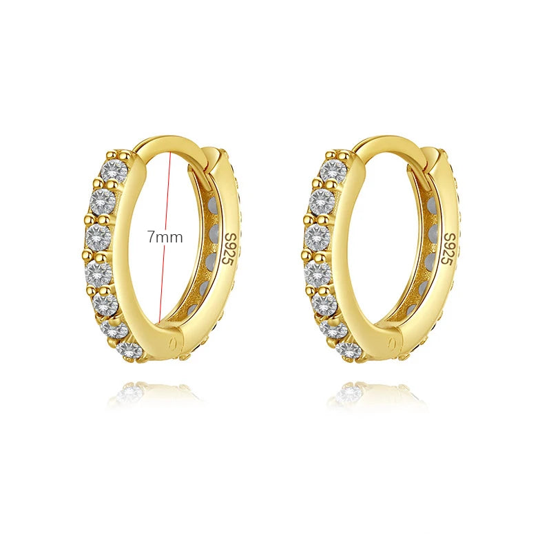 Trustdavis 925 Silver Zircon 7mm Hoop Earring Women Teen Party Fine Jewelry
