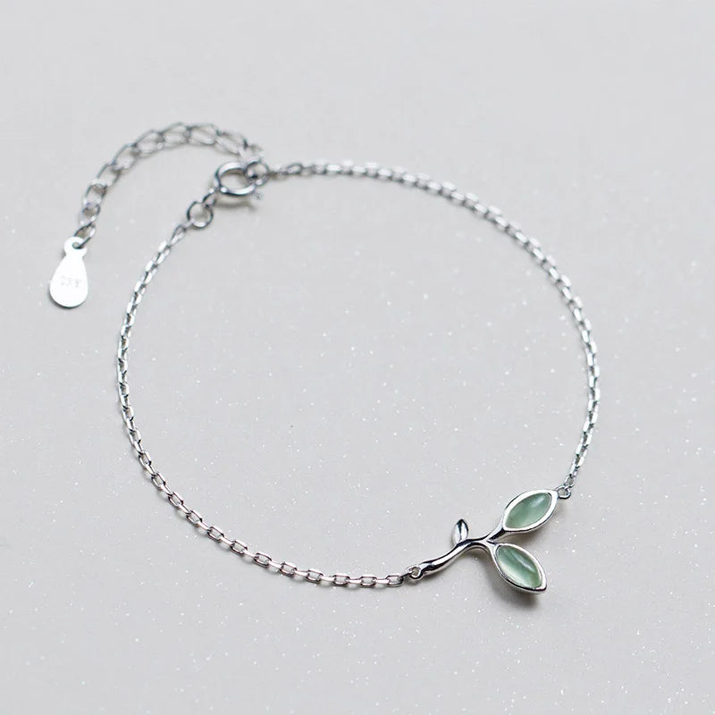 Trustdavis 925 Silver Leaves Charm Bracelet For Women Wedding Anniversary