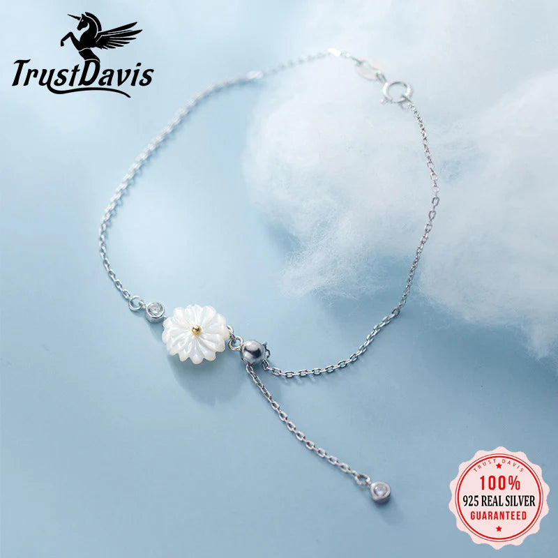Trustdavis 925 Silver Daisies CZ Bracelet Wedding Jewelry Gift DA1084