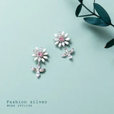 Trustdavis 925 Silver Bees Picking Flowers Stud Earrings