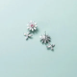Trustdavis 925 Silver Bees Picking Flowers Stud Earrings