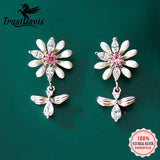 Trustdavis 925 Silver Bees Picking Flowers Stud Earrings