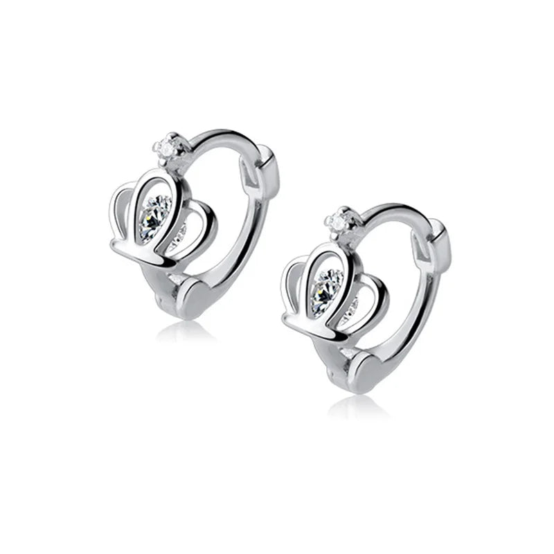 Trustdavis 925 Sterling Silver Gothic Crown CZ Clip Earrings