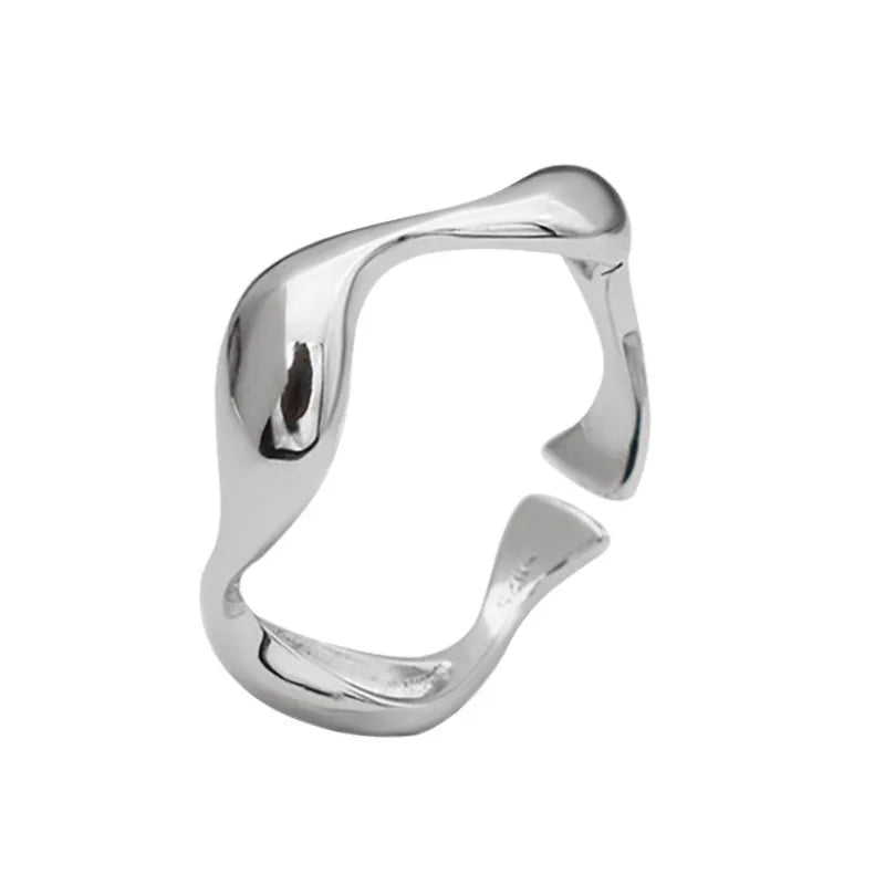 Trustdavis 925 Sterling Silver Waves Opening Ring Wedding Jewelry