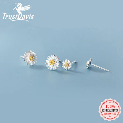 Trustdavis 925 Sterling Silver Daisy Flowers Stud Earrings For Women