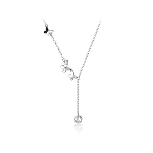Trustdavis Choker 925 Sterling Butterfly Tassel Pendant Short Necklace for Women