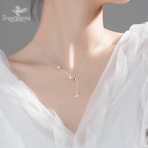 Trustdavis Choker 925 Sterling Butterfly Tassel Pendant Short Necklace for Women