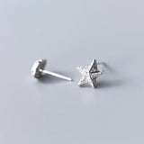 Trustdavis Sterling Silver Star Shell CZ Stud Earrings Women Girls Jewelry