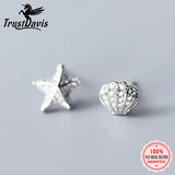 Trustdavis Sterling Silver Star Shell CZ Stud Earrings Women Girls Jewelry