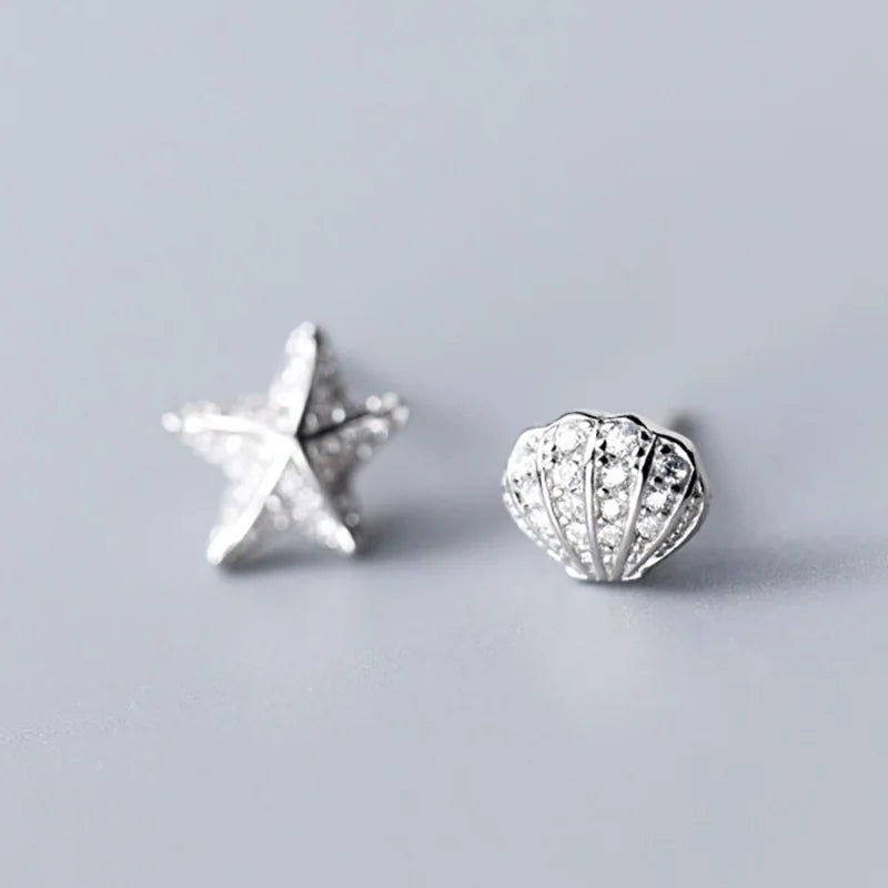 Trustdavis Sterling Silver Star Shell CZ Stud Earrings Women Girls Jewelry