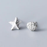 Trustdavis Sterling Silver Star Shell CZ Stud Earrings Women Girls Jewelry