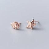 Trustdavis Sterling Silver Star Shell CZ Stud Earrings Women Girls Jewelry