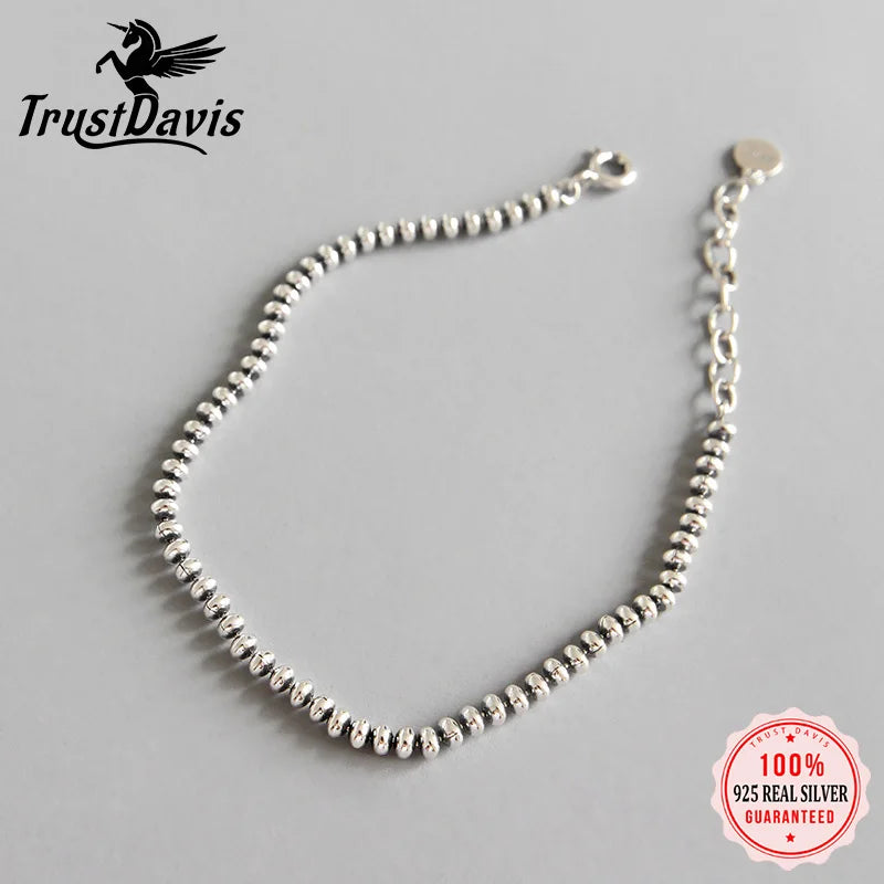 Trustdavis 925 Sterling Silver Sweet 3mm Chain Bracelets For Women DS2295