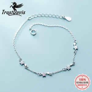 Trustdavis 925 Silver Sweet Star CZ Bracelet Bangle For Women