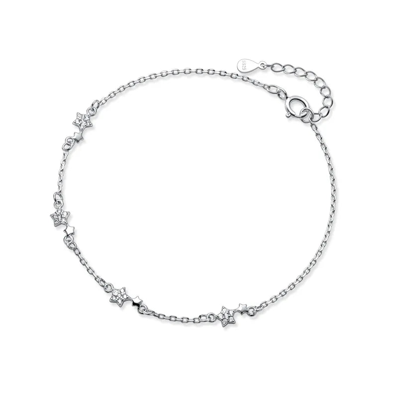 Trustdavis 925 Silver Sweet Star CZ Bracelet Bangle For Women