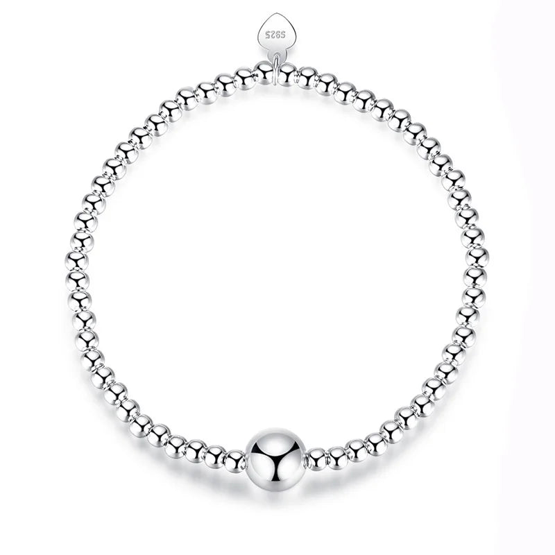 Trustdavis 925 Silver 3mm Beads Elastic Bracelet Wedding Jewelry Gift